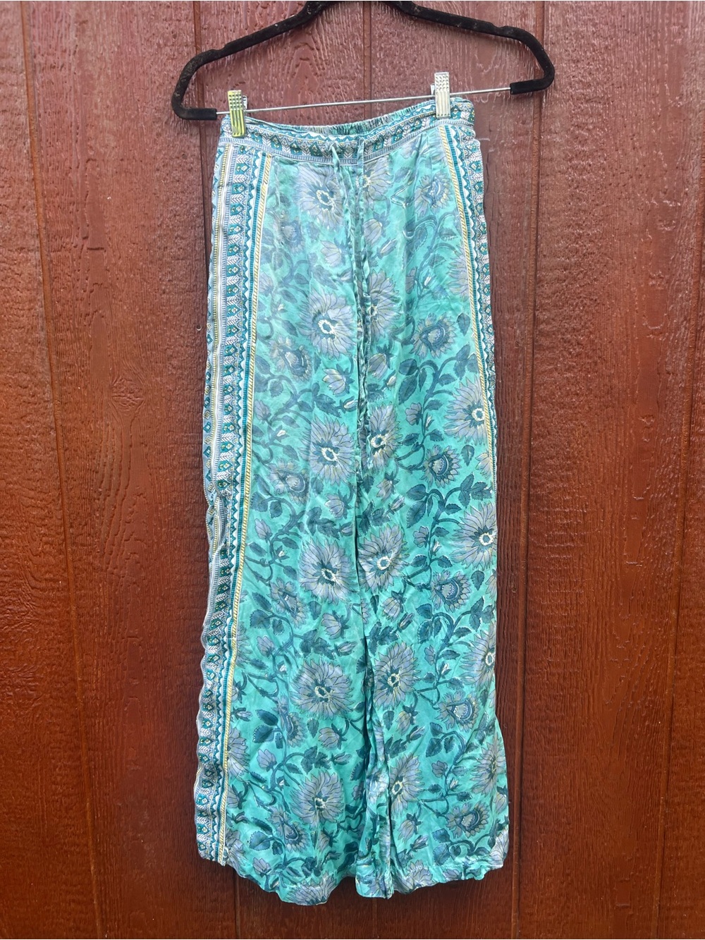 Clara The Label Fawn Pants Blue Bonnet Floral Wide Leg Boho Drawstring Small - Picture 6 of 7